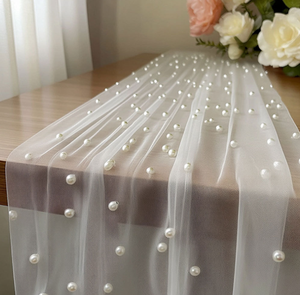 Chemin <span class=keywords><strong>de</strong></span> table romantique en tulle perlé, tissu organza transparent, décoration <span class=keywords><strong>de</strong></span> table pour mariages, événements, Noël, fêtes <span class=keywords><strong>à</strong></span> domicile - Product Image 3
