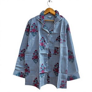 Floral Print Men's Long Sleeve Pajama Set 100% Cotton Satin Fabric Casual Sleepwear Spring Season Woven Pattern <b>gift</b> for her - Product Image 4