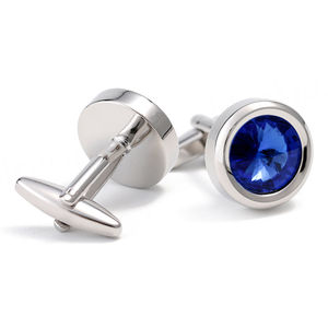 Boutons de manchette ronds en cristal bleu de style minimaliste français - Product Image 4