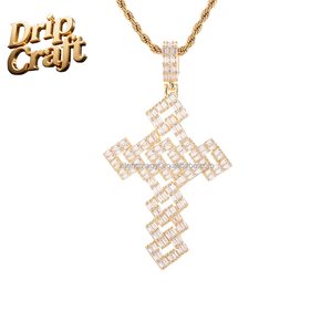 Pingente de Cobre Banhado a Ouro com Zircônia e Cruz, Pode Ser Encaixado em Corrente de Pedra Única, Unissex - Product Image 5