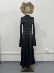 Robes élégantes à col mi-haut et manches longues pour femmes, nouvelle collection printemps, avec bordure en satin, taille cintrée, tendance - Product Image 4