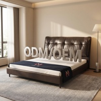 Lit souple moderne pleine grandeur XIYUAN avec revêtement en cuir véritable, cadre en bois de pin durable et écologique, garantie 10 ans