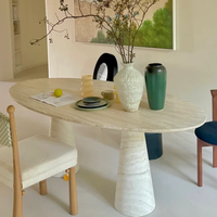 Table à manger ronde en pierre moderne personnalisée Newstar Natural Travertine avec pieds en travertin