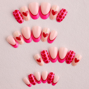 24 <span class=keywords><strong>faux</strong></span> <span class=keywords><strong>ongles</strong></span> <span class=keywords><strong>courts</strong></span> et ronds de style Saint-Valentin, imprimé léopard fuchsia, avec adhésif intégré - Product Image 3