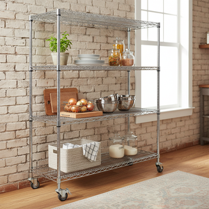 Étagère en fil métallique chromé réglable à 4 niveaux durable pour le rangement à domicile et au garage - Product Image 3