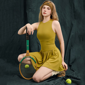 Nuevo <span class=keywords><strong>Vestido</strong></span> de Tenis Ajustado para <span class=keywords><strong>Mujer</strong></span>, Sin Mangas, con Relleno en el Pecho, Cuello Redondo, para Pickleball, Bádminton, Conjunto de Tenis de Una Pieza - Product Image 5