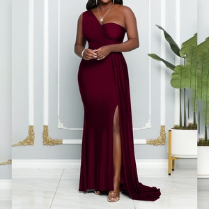 Vestidos de Noche Elegantes para Mujer, Sin Mangas, de Un Solo Hombro, Ajustados, de Cintura Alta, con Abertura, a la Moda - Product Image 3