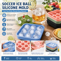 Moules à glaçons en silicone de qualité alimentaire en forme de ballon de football avec moules à glaçons sphériques, résistants au congélateur et à congélation rapide