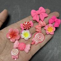 Lot de 60 breloques plates roses en forme de nœud, bonbon, sucette et fleur, style Y2K Kawaii, pour décoration de coques de téléphone et d'iPad, et artisanat