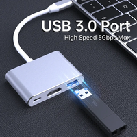 3 en 1 avec câble adaptateur HDTV 4K Type C HUB Multiport USB-C Charge Câble dongle de transfert de données Câble 100W