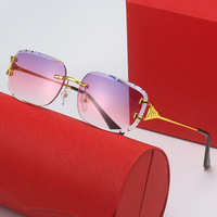 Lunettes de soleil carrées sans monture Kaji, style diamant taillé, pour femmes, tendance européenne et américaine, populaires sur les réseaux sociaux, style streetwear, photographie, à la mode