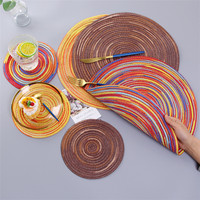 Sets de table ronds en coton tressé style bohème, teinture dégradée, multicolores, résistants à la chaleur, pour la salle à manger et la décoration de cuisine