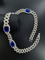 Chaîne de mode pour hommes Hip Hop plaqué argent avec collier de pierres précieuses Bling Rhinestone Crystal Diamond Miami Cuban Link