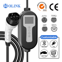 Cargador Portátil para Vehículos Eléctricos OLINK de 7kW, Tipo 2, 32A, Corriente Ajustable, Certificado CE, con Bluetooth y WiFi para Hogar y Garaje
