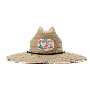 Wholesale Custom Handmade Woven Kids Mens Wide Brim Straw Lifeguard Sun Proof Beach Hats With Big Brim