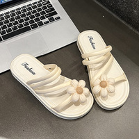 Sandales compensées à fleurs marguerites pour femme, mules d'été antidérapantes à bout ouvert, sandales décontractées à enfiler pour la plage et l'extérieur