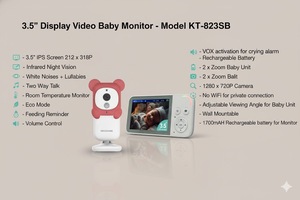 กล้องวงจรปิดสำหรับเด็ก KT-3112S OEM ขายส่งจากโรงงาน ราคาโรงงาน ระบบสื่อสารสองทาง พร้อมเซ็นเซอร์วัดอุณหภูมิ ระบบตรวจสอบทารกแรกเกิด - Product Image 4