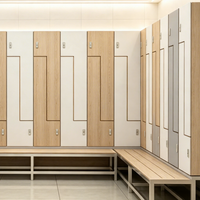 Armoire de rangement de bureau moderne en bois de chêne avec banc à lattes en bois pour salles de personnel de salle de sport