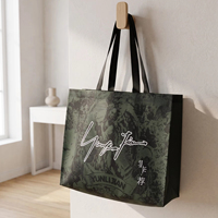 Sacs fourre-tout noirs personnalisés en non-tissé avec impression de logo blanc, sacs de courses réutilisables pour l'emballage de vêtements et de marques de prêt-à-porter