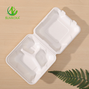 Vaisselle en canne à sucre biodégradable, vente en gros, Bagasse jetable de 9 pouces, contenants à clapet en papier Compostable - Product Image 6