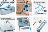 360 °   Support d'ordinateur portable rotatif et réglable avec hub USB, pliable, en aluminium, portable, pour ordinateur portable et tablette de 14 à 17,3 pouces