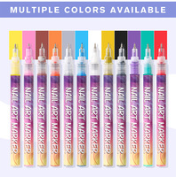Marqueur professionnel pour nail art, pointe fine 0,5 mm, longue durée, pour la peinture de motifs détaillés sur les ongles, plastique, 12 couleurs, acrylique.