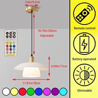 Luminaire suspendu en laiton de style moderne, fonctionnant sur piles, avec abat-jour en verre, télécommande, 6 couleurs RVB, 30 cm de hauteur (ampoule incluse)