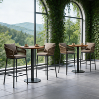 Ensemble de table et chaises d'extérieur en corde tressée pour usage commercial, mobilier de patio, tabourets hauts et table ronde pour bar, salon et hôtellerie