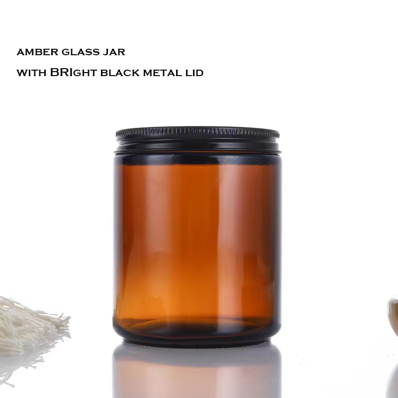 Barattolo ambrato con coperchio in alluminio nero lucido