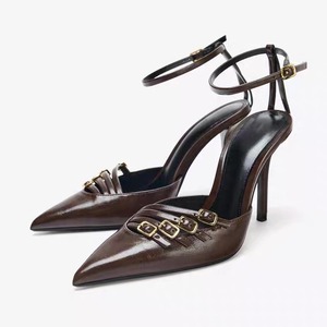 Sandalias de Tacón Alto con Punta en Pico y Correa con Hebilla para Mujer - Tacón Delgado, Sandalias de Moda con Punta Cerrada y una Sola Correa - Product Image 1