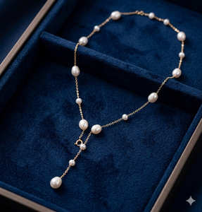 Elegantes adornos para el cuello en forma de Y, finas cadenas para el cuello adornadas con perlas naturales de agua dulce dispersas - Product Image 1