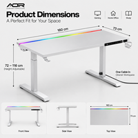 Bureau de jeu PC électrique réglable en hauteur à double moteur AOR 140 cm, bureau assis-debout en métal RGB, vente en gros d'usine