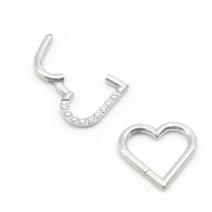 <b>Heart</b>-Shaped <b>Nose</b> <b>Rings</b> Zirconia Inlay Stainless Steel Zinc Alloy Piercing Jewelry Gift - Product Image 4