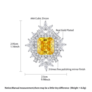 Broche de Joias Luxuoso LUOTEEMI com Pedra Principal em Corte Esmeralda Amarelo e Zircônia Cúbica Clara, Banho de Ouro Branco - Product Image 2
