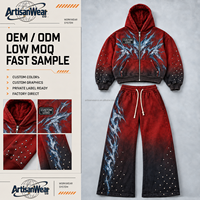 Ensemble sweat à capuche zippé et pantalon large pour homme avec motif abstrait et détails cloutés, style streetwear urbain OEM ODM