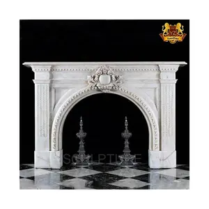 Manteau de cheminée en marbre blanc, sculpture sur pierre personnalisée, cheminée française ouverte avec statue de Lion assis, prix de gros - Product Image 4