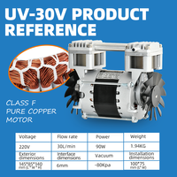 Pompe à air sans huile 220V 90W 30L/min -80KPa Alimentation CA Haute pression négative Pompe à vide à piston sans huile