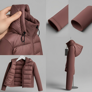 Unisex <b>Pink</b> Puffer <b>Jacket</b> Zip-Up Winter Casual Coat Slim Fit Hooded Polyester Windproof Solid Color Regular Length - Product Image 6