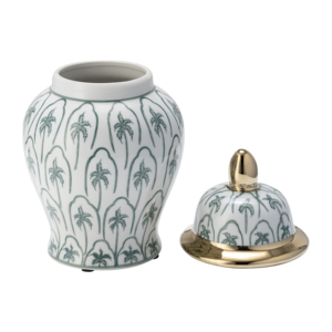 Vaso decorativo in ceramica con motivo a palme e bordo dorato per l'arredamento del soggiorno. - Product Image 3