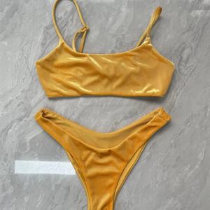 Maillots de bain tendance personnalisables pour l'été, sexy, froncés, en dentelle jaune, à volants, ensembles de bikinis imprimés 2 pièces pour femmes - Product Image 5