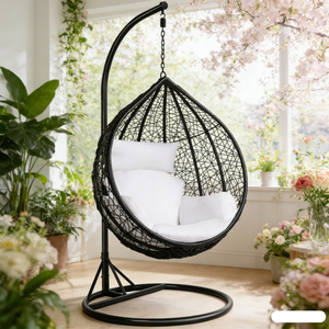Columpio de Interior para Sala de Estar, Columpio de Mimbre para Jardín, Silla Colgante de Mimbre con Soporte - Product Image 3