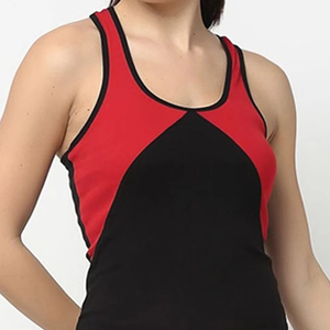 Women's Color Blocked Tank <b>Top</b> Red Black Scoop Neck Knitted Casual Style Breathable Sleeveless <b>Top</b> plus custom size - Product Image 2