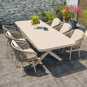 Set Tavolo da Esterno Antiruggine 2025 con Sedie in Corda e Tavolo in Alluminio per Terrazzo, Mobili da <span class=keywords><strong>Giardino</strong></span> con Cuscini e Guanciali Impermeabili - Product Image 1