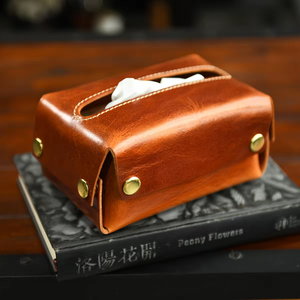 Premium Top-Grain Vegetable Tanned Leather Tissue Box Cover Handmade Genuine Leather Napkin Holder Creative <b>Rustic</b> Facial Tissue - Product Image 1