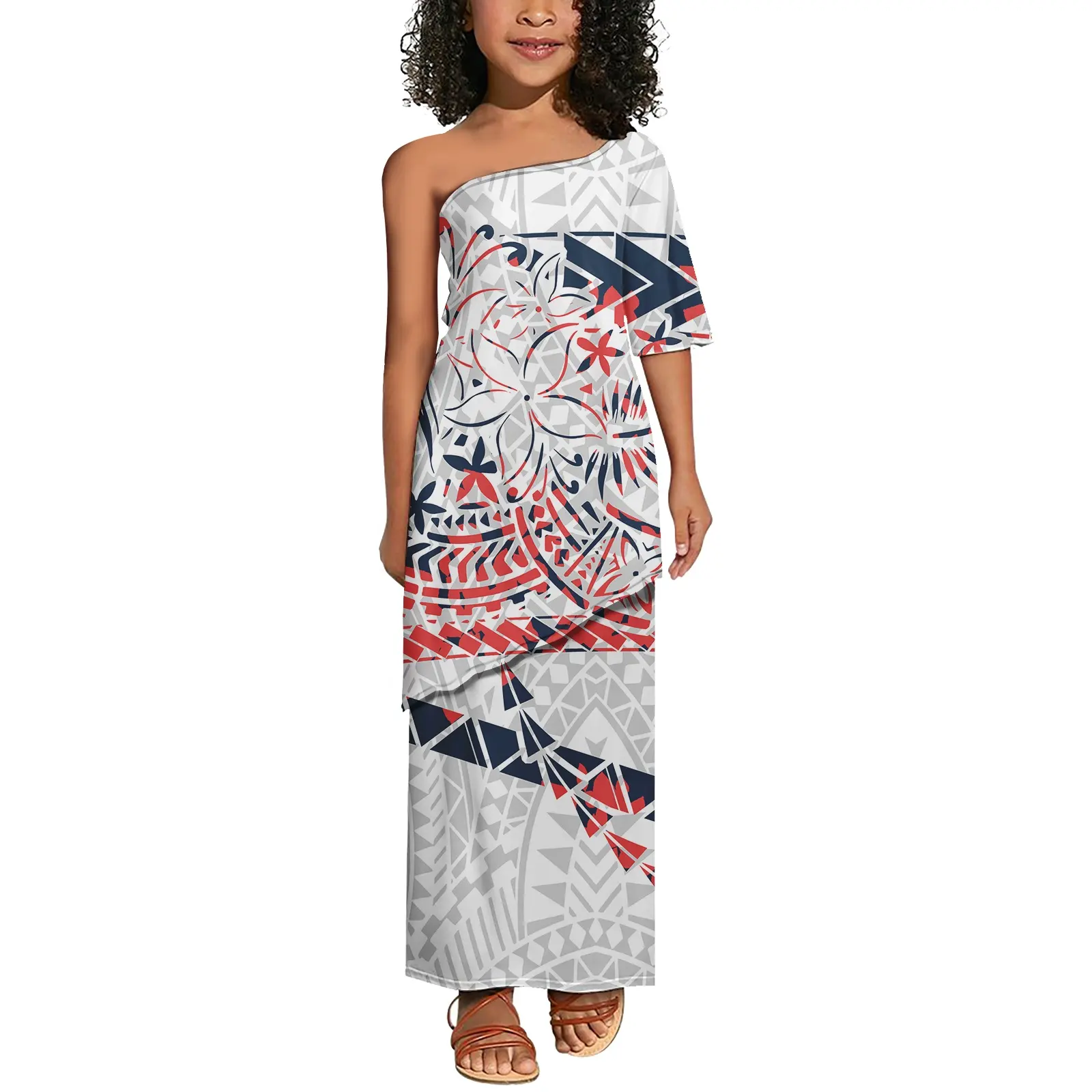 Wholesale Custom Polynesian Kis Puletasi Samoan Set Girls Dress Top And Skirts Two Piece Sets Toddler Clothes