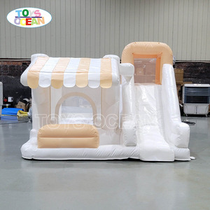 Château gonflable beige pastel avec toboggan, utilisation sèche et humide, château gonflable pour enfants pour <span class=keywords><strong>location</strong></span> de fête - Product Image 1