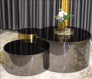 ชุดโต๊ะกลางห้องนั่งเล่นขายดี โต๊ะกาแฟทรงกลม 3 ชิ้น สแตนเลสหรูหรา พร้อมกระจก - Product Image 4