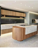 Vermonhouzz - Armoires de cuisine en bois sur mesure, sans poignées, couleur gris, avec comptoir de petit-déjeuner multifonctionnel extra long en pierre