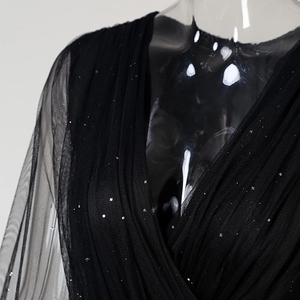 Nouvelle mode barboteuses pour femmes noir élégant <span class=keywords><strong>paillettes</strong></span> maille <span class=keywords><strong>paillettes</strong></span> fête nuit Sexy col en v pantalons longs une pièce <span class=keywords><strong>combinaison</strong></span> - Product Image 3