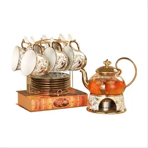 Stile europeo semplice fiore e tè di frutta set di candela di vetro di riscaldamento di ceramica bollito di frutta del fiore di tè set tè del pomeriggio insieme
